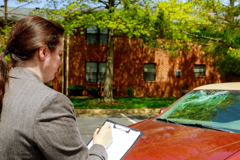 Mulher inspeccionando um carro